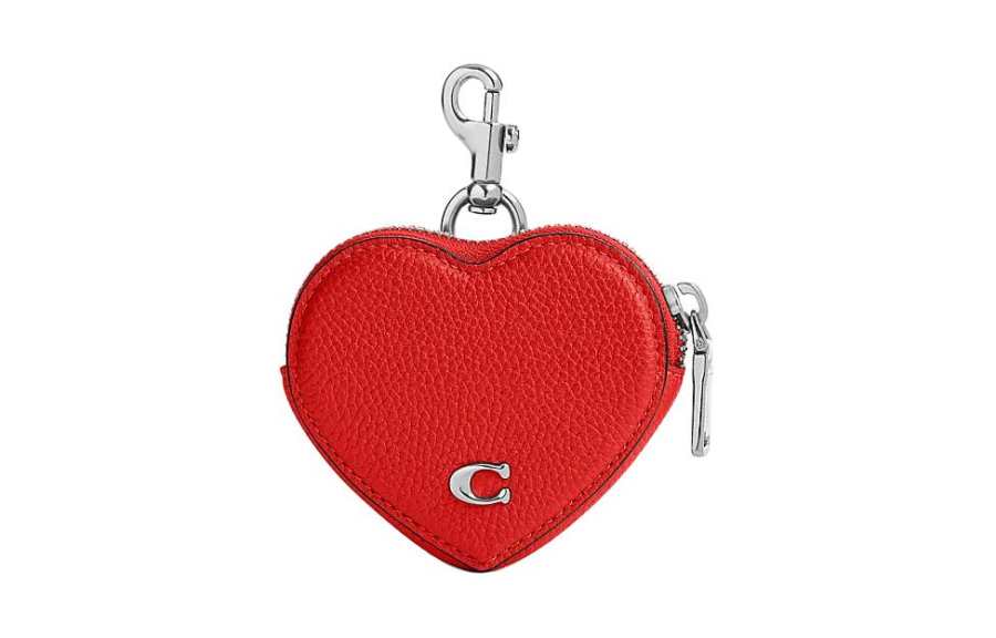 COACH Heart Cow Leather Coin Purse Mini Women's Sports Red
