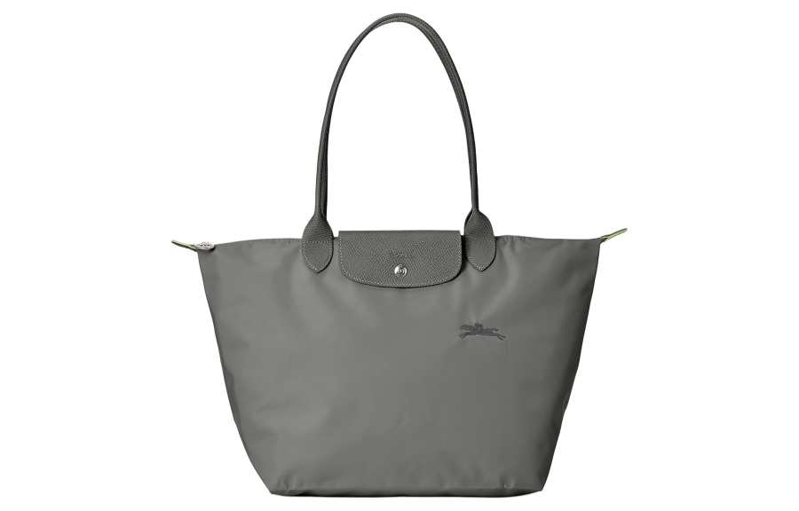 LONGCHAMP Le Pliage Green Canvas With Leather Handbag, Shoulder Bag Large Women's Graphite
