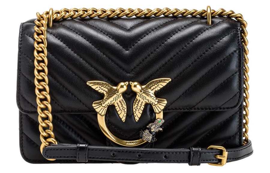 PINKO Sheepskin Shoulder Bag, Crossbody Bag Small Women's Black