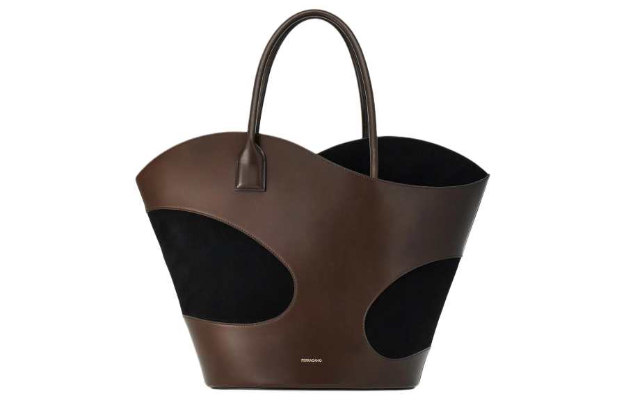 FERRAGAMO Calfskin With Suede Handbag Large Women's Brown Black