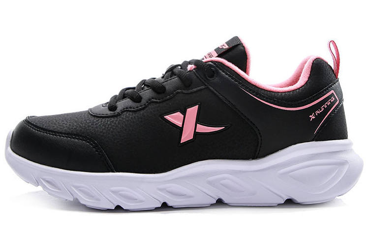 XTEP Fleece Lined Insulated Shoes, Leather Upper Casual Thermal Low top Running Shoes Women's Black