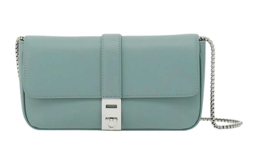 FERRAGAMO Gancini Detachable Strap Calfskin Crossbody Bag, Shoulder Bag Women's Lake Blue
