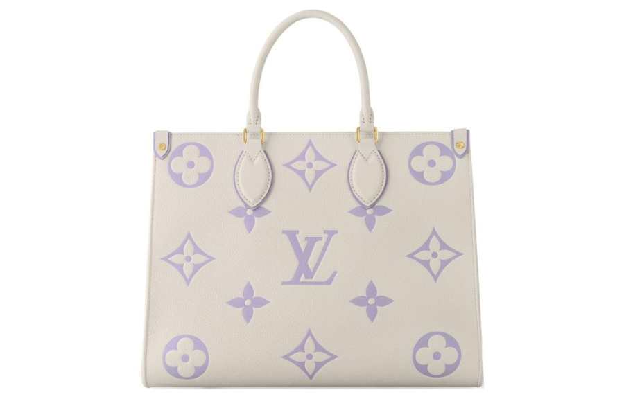 LOUIS VUITTON ONTHEGO Leather Jungle Bag, Tote Bag, Shopping Bag, Handbag Medium Women's Ecru & Purple