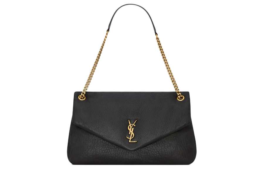 SAINT LAURENT Grain Sheepskin Handbag, Shoulder Bag Large Women's Black