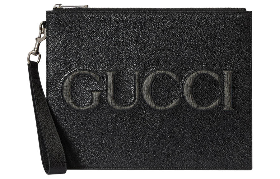 GUCCI Leather With Canvas Binding Clutch Men's Black