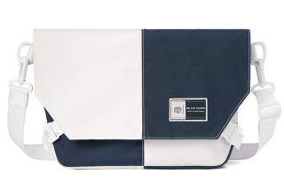 MR.ACE HOMME Polyester Messenger Bag, Crossbody Bag Medium Unisex Navy Blue White/Vibrant Orange