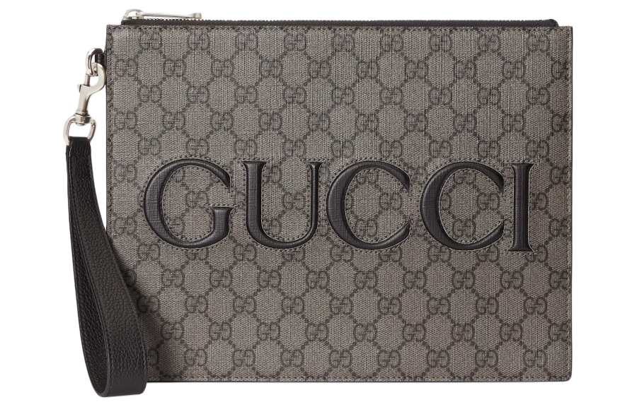 GUCCI Supreme Canvas Bag Clutch Men's Gray & Black