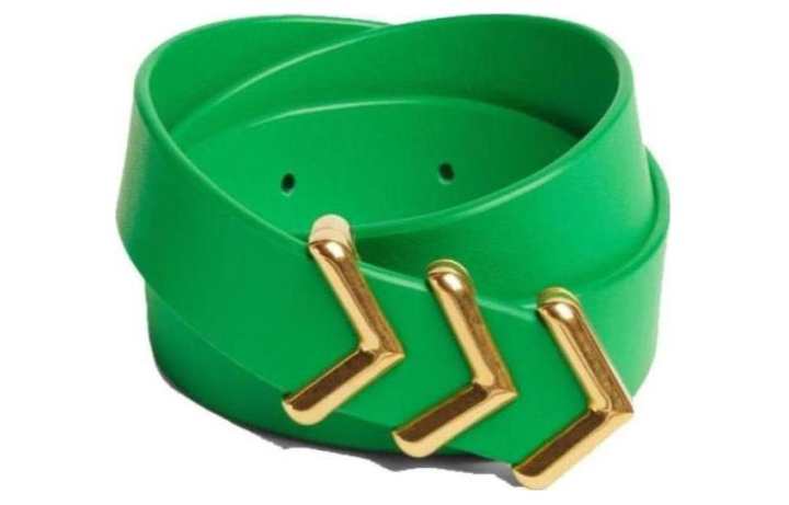 Bottega Veneta Bottega Veneta Lambskin Leather Belts Women's Green Width 2cm