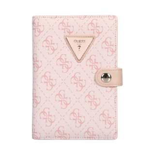 GUESS Two Fold Short PVC With Polyester Wallet, Passport Holder, Ticket Clip, Clutch Small Women's Pink/White