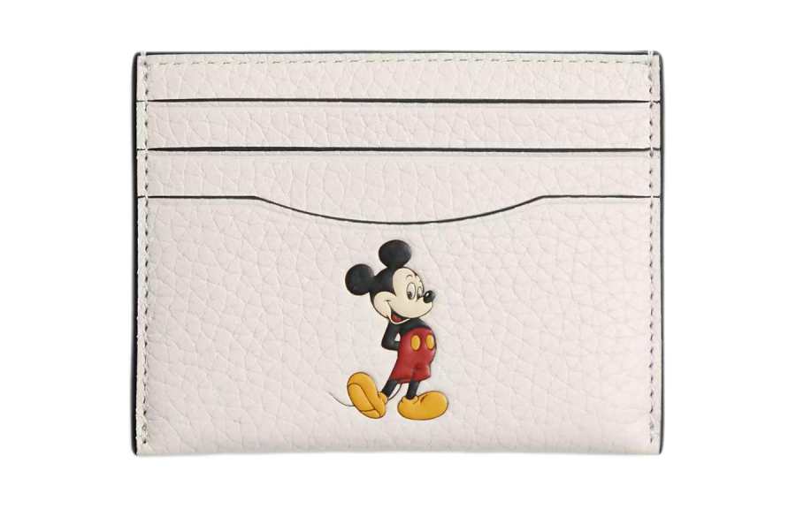 COACH Disney Collaboration Card Case Recycled Glove Tanned Pebble Grain Leather Card Holder Men's White
