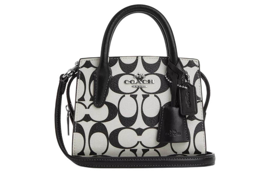 COACH Canvas With Leather Tote Bag, Shopping Bag, Shoulder Bag, Crossbody Bag, Handbag Mini Women's Silver & Chalk