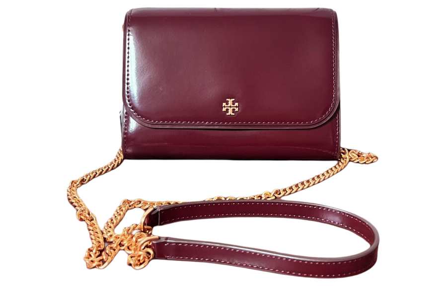 TORY BURCH Emerson Magnetic Closure Leather Envelope Bag, Crossbody Bag, Handheld Bag, Shoulder Bag Women's Burgundy