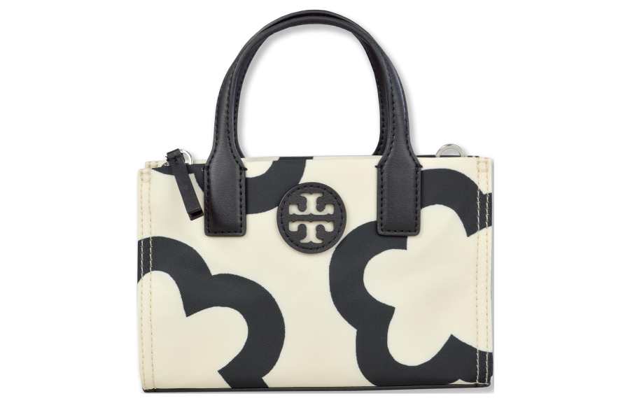 TORY BURCH Nylon Tote Bag, Shopping Bag, Portable Crossbody Bag, Shoulder Bag Mini Women's White & Black