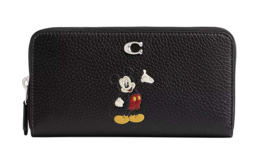COACH Disney Collaboration Accordion Zip Recycled Leather Wallet Women's Black