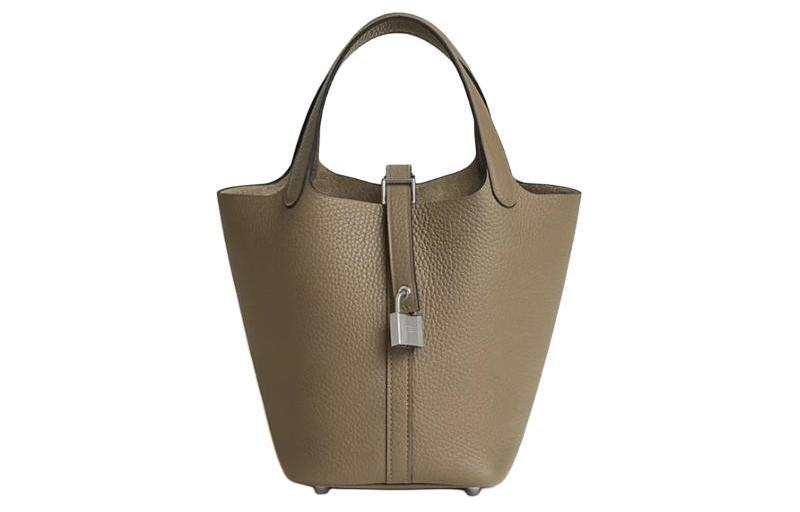 HERMES Picotin Lock Clemence Bullock Leather Basket Bag, Bucket Bag, Handbag 18 Women's 8Q BEIGE MARFA Beige