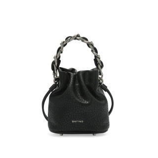 Simedin Cow Leather Handbag Small Women's Beige Gray/Deep Black/Laser Silver