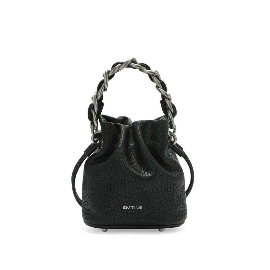 Simedin Cow Leather Handbag Small Women's Beige Gray/Deep Black/Laser Silver