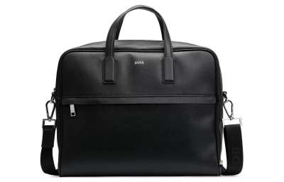 Hugo Boss logo-stamp leather laptop bag