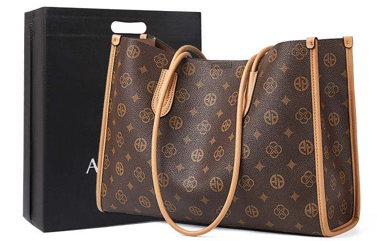 AOKANG PVC Tote Bag, Shopping Bag, Handbag, Underarm Bag, Shoulder Bag Regular Women's Coffee/Ecru