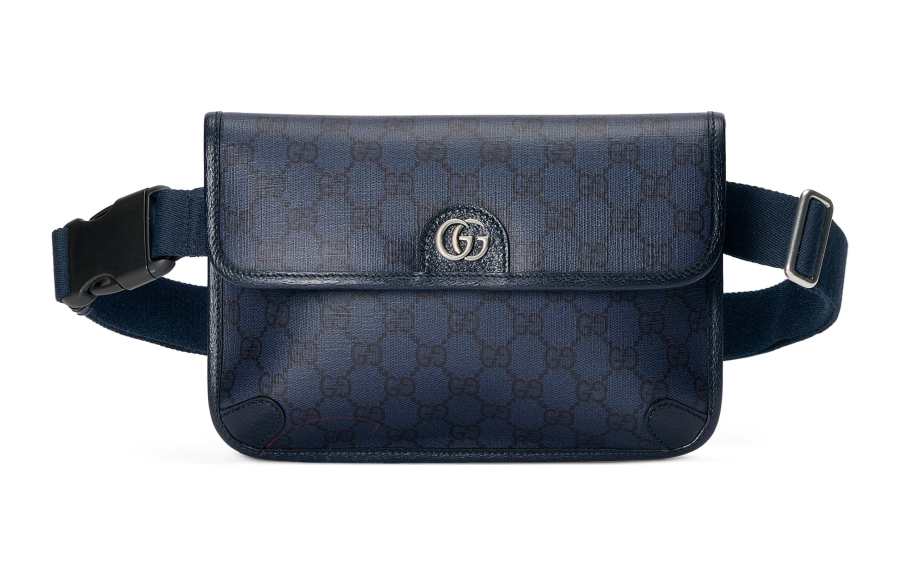 GUCCI Ophidia Canvas With Leather Sling Bag One Shoulder Crossbody Fanny Pack Small Men's Blue & Black