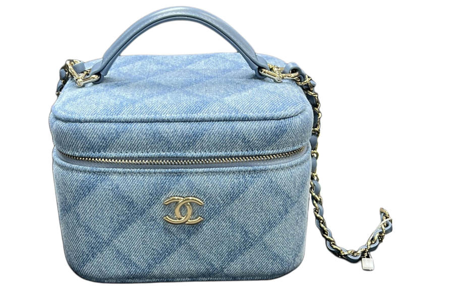 CHANEL Denim And Gold Metal Camera Bag, Makeup Bag, Handbag, Shoulder Bag, Crossbody Bag Small Women's Light Denim Blue