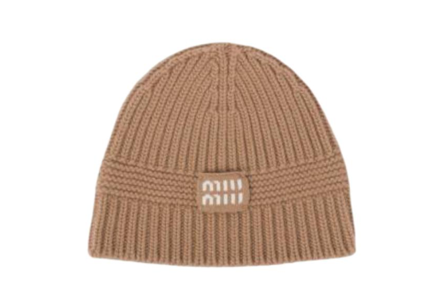 MIU MIU MIU MIU Letter Pattern Cashmere, Wool, Polyamide, Elastane Beanies Women's Brown
