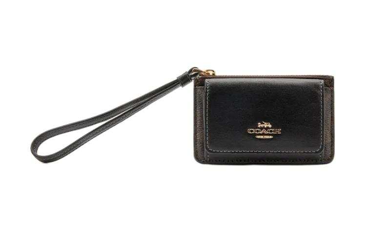 COACH Card Case PVC With Cow Leather Card Holder Women's Brown & Black
