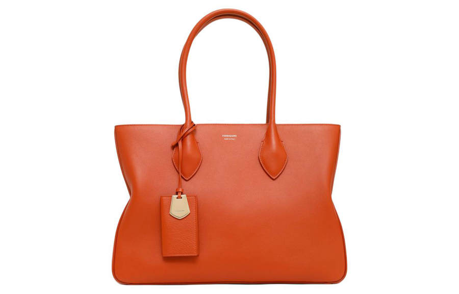 FERRAGAMO Calfskin Tote Bag, Shopping Bag Large Women's Orange