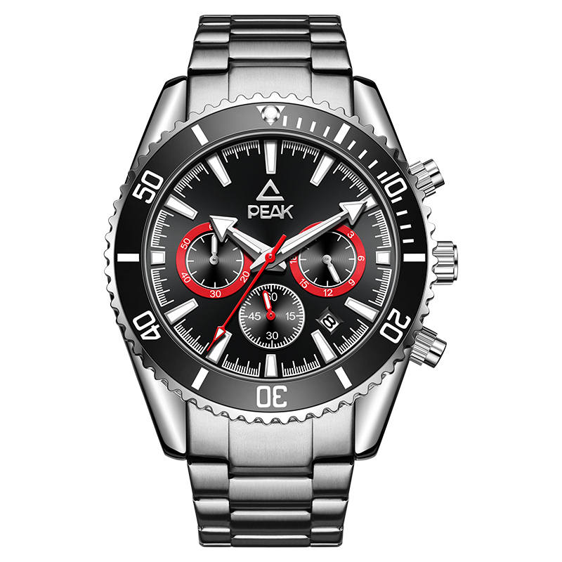 PEAK Fashion Versatile Waterproof Glow in The Dark Version Quartz Movement Stainless Steel Watchband Watch