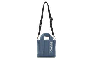 GANNI Tech Logo Printed Denim Mini Tote Bag