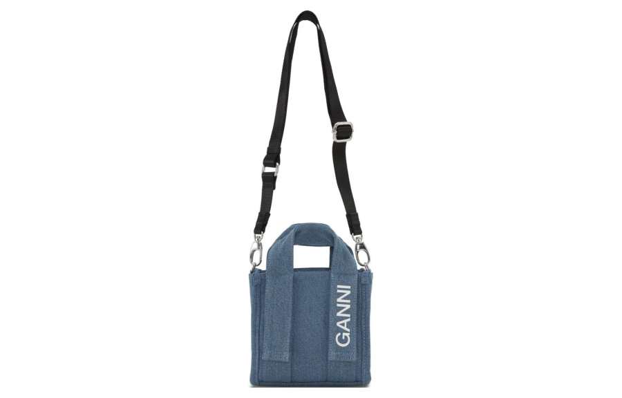 GANNI GANNI Tech Logo Printed Denim Mini Tote Bag