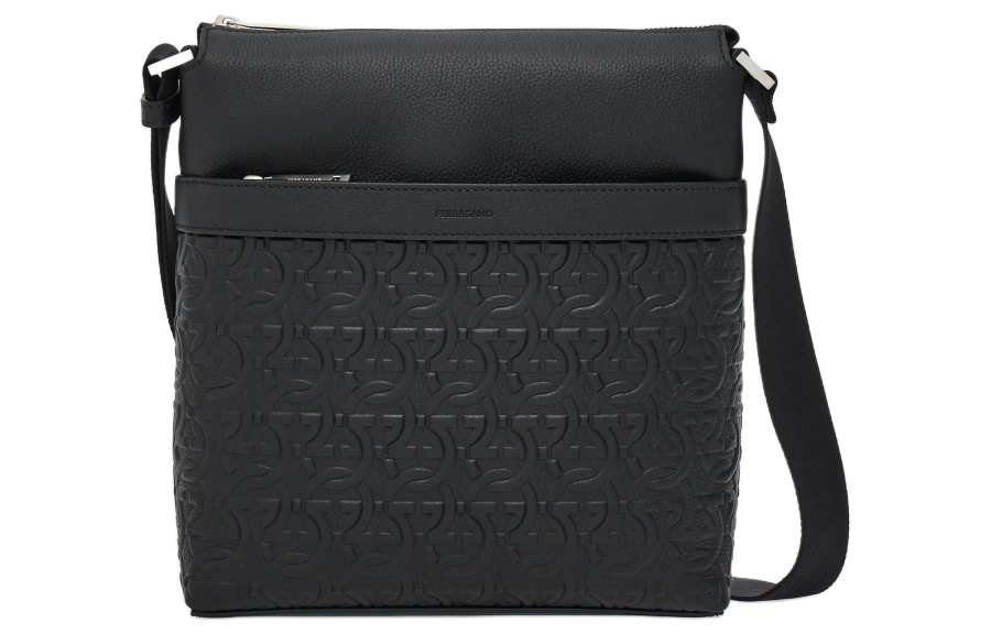 FERRAGAMO Gancini Calfskin Shoulder Bag, Crossbody Bag Men's Black