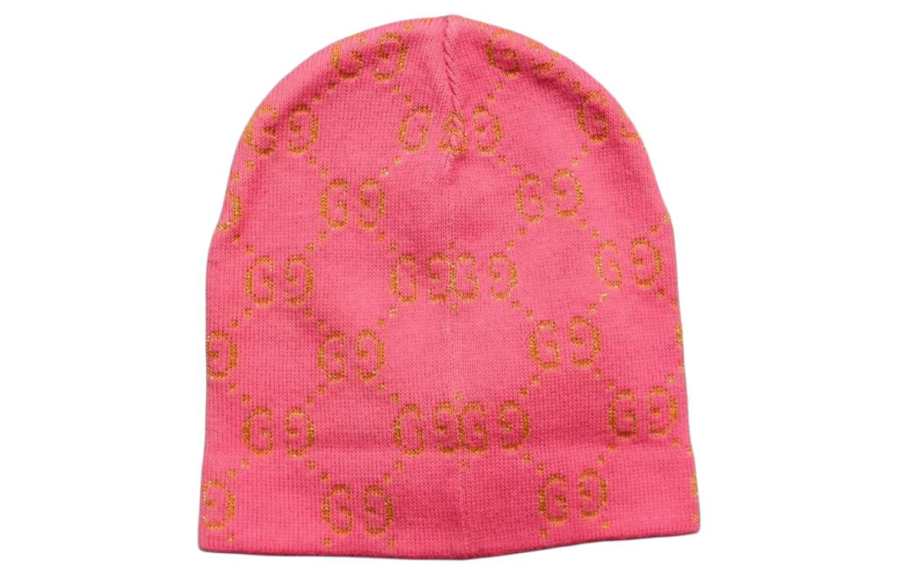 GUCCI Cotton, Viscose, Metal Coated Fiber Beanies Unisex Pink