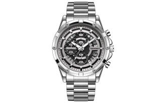 FAIRWHALE Driver Collection Quartz Movement Metal Strap Watch Men's Watches Silver Dial