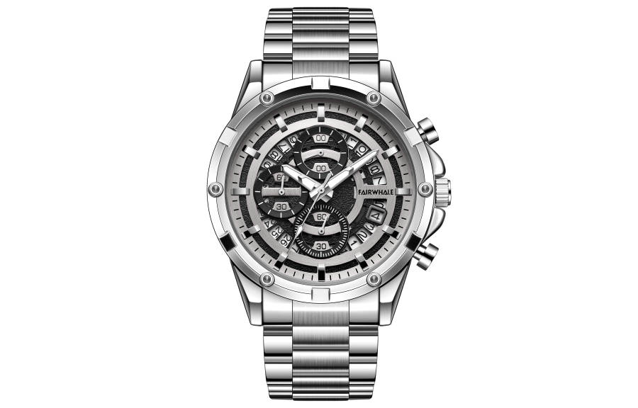 FAIRWHALE Driver Collection Quartz Movement Metal Strap Watch Men's Watches Silver Dial