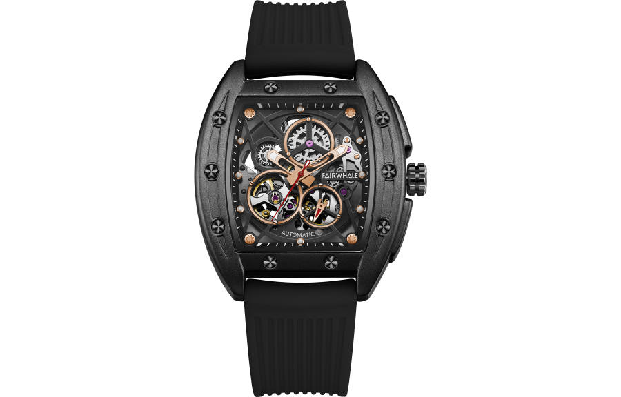 FAIRWHALE Pioneer Collection Black Men's Watch Automatic Mechanical Movement Silicone Strap Watch Unisex