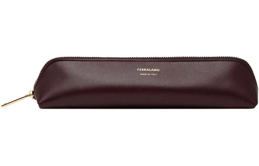 FERRAGAMO Calfskin Travel Storage Bag Men's Black Barolo