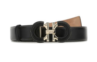 FERRAGAMO Platinum, Calfskin Leather Belts Women's Black
