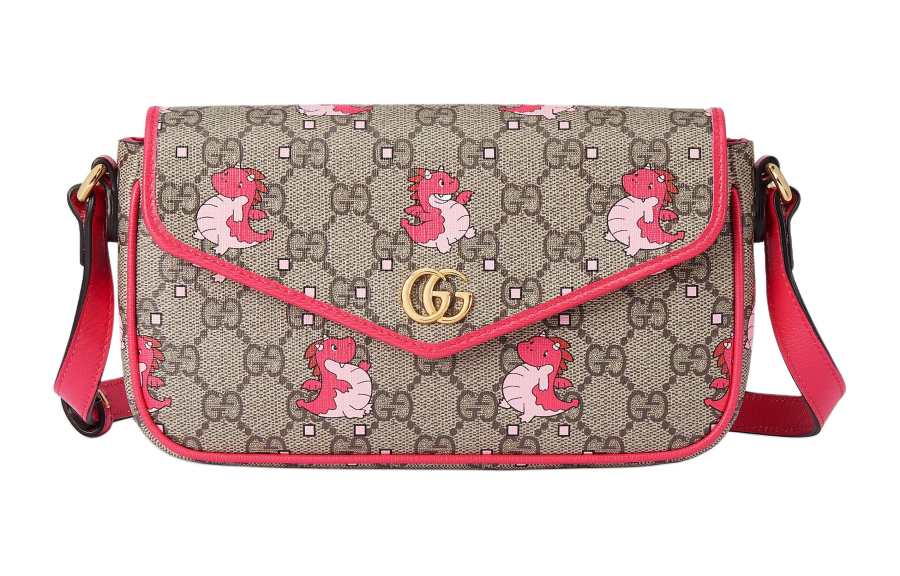 GUCCI Canvas Leather Binding Crossbody Bag, Shoulder Bag Mini Women's Ebony & Beige & Pink