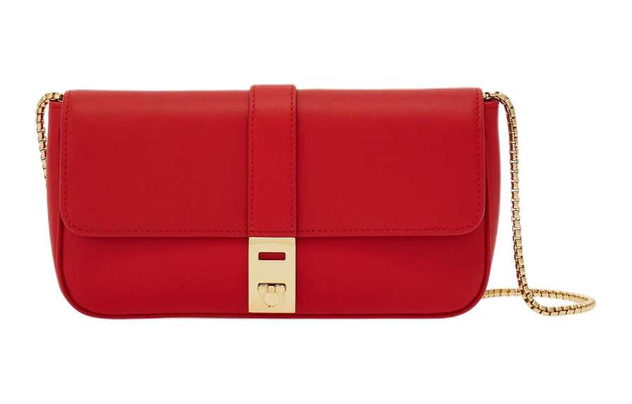 FERRAGAMO Gancini Calfskin Handheld Shoulder Bag, Crossbody Bag Mini Women's Flame Red