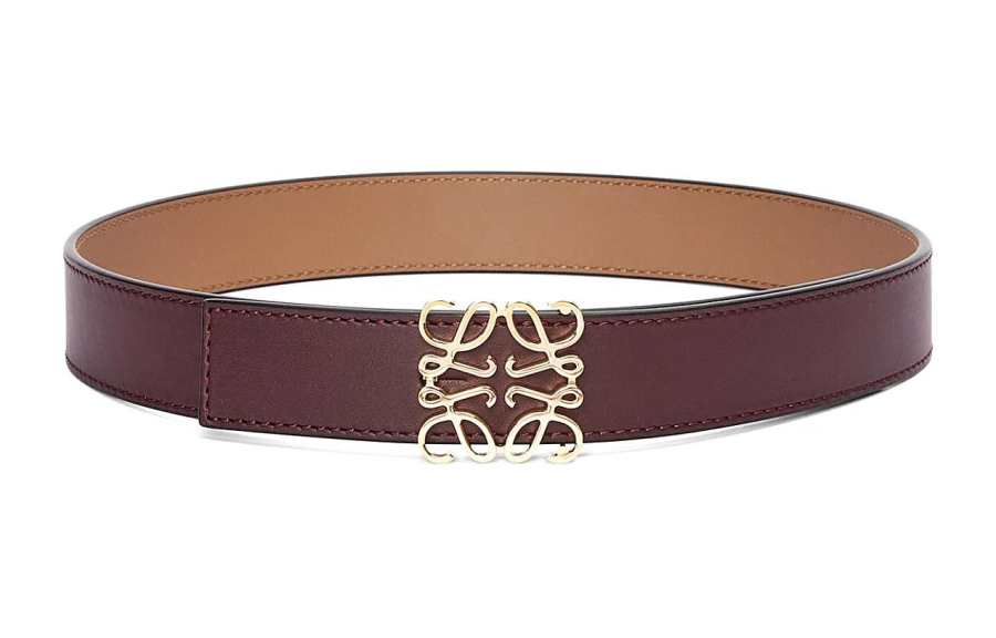 LOEWE Cow Leather Belts Women's Burgundy Width 2.8CM