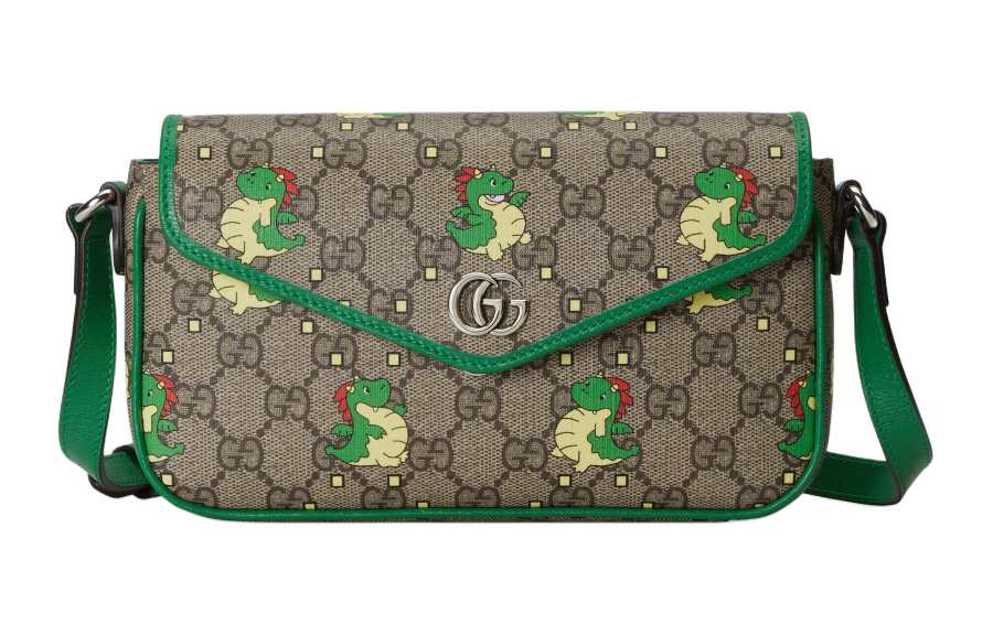 GUCCI Canvas Leather Binding Portable Crossbody Bag, Shoulder Bag Women's Green & Brown