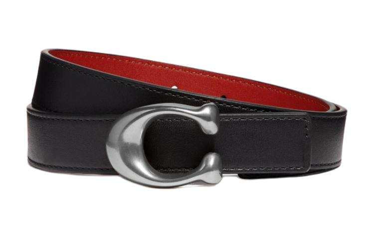 COACH COACH Leather Belts Women's Black/Red Width 2.5cm