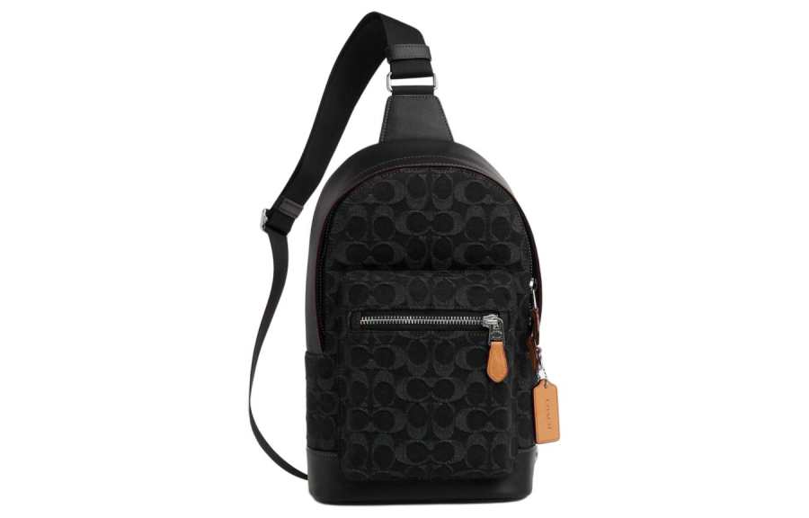 COACH West Fabric With Cow Leather Shoulder Bag, Crossbody Bag, Sling Bag Small Men's Black