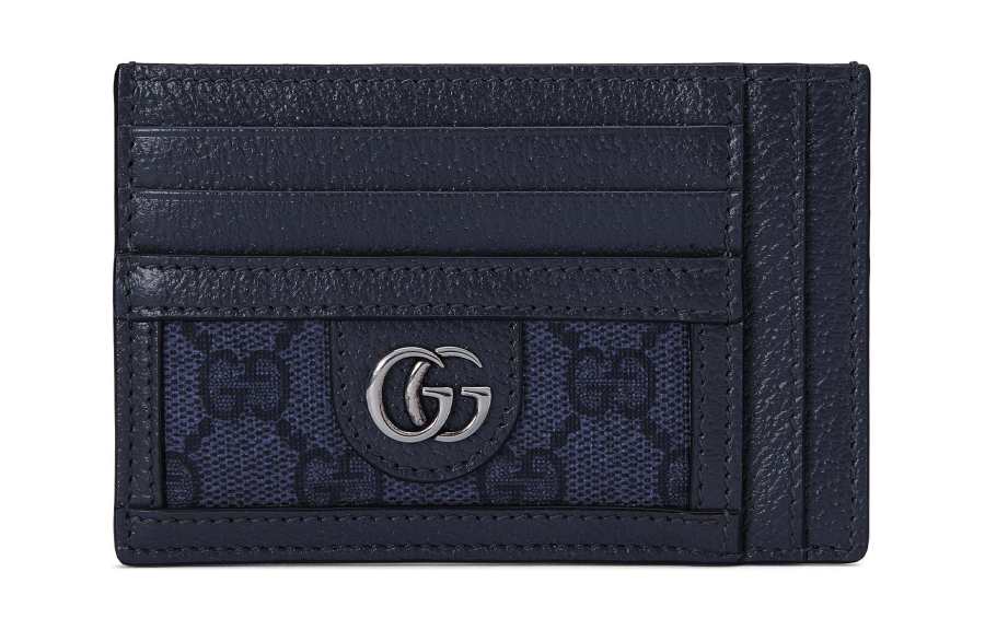 GUCCI Ophidia Canvas With Leather Card Holder Men's Blue & Dark Blue