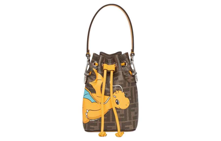 FENDI Pokémon X FRGMT Nigo, Collaboration Mon Tresor Polyester Bucket Bag, Crossbody Bag Unisex Brown Multicolor