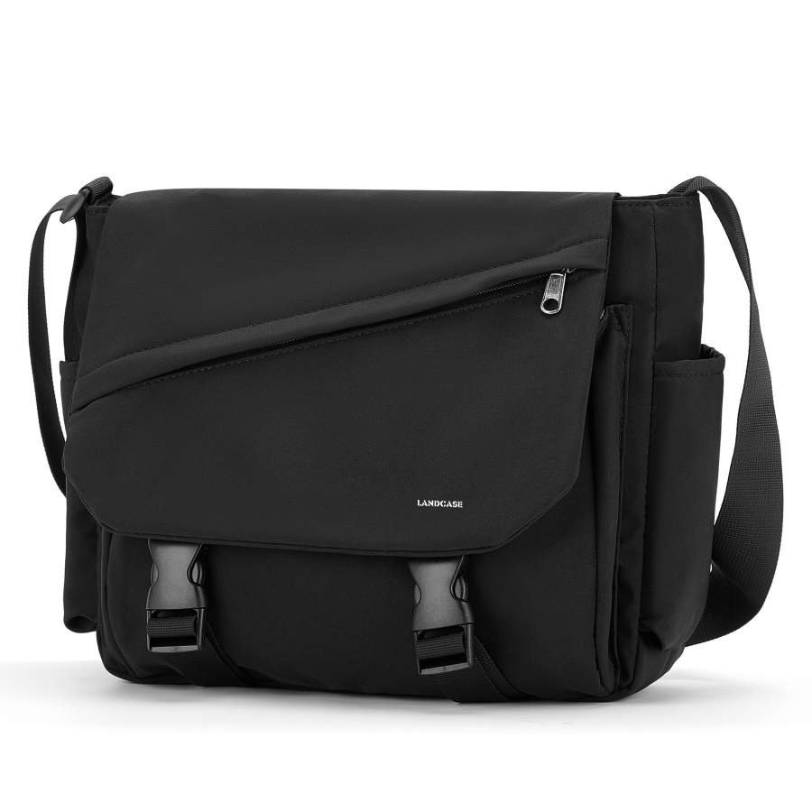 LANDCASE Fabric Messenger Bag, Crossbody Bag Unisex Black/White