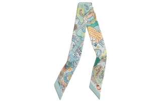 HERMES Mulberry Silk Scarves Unisex Cyan