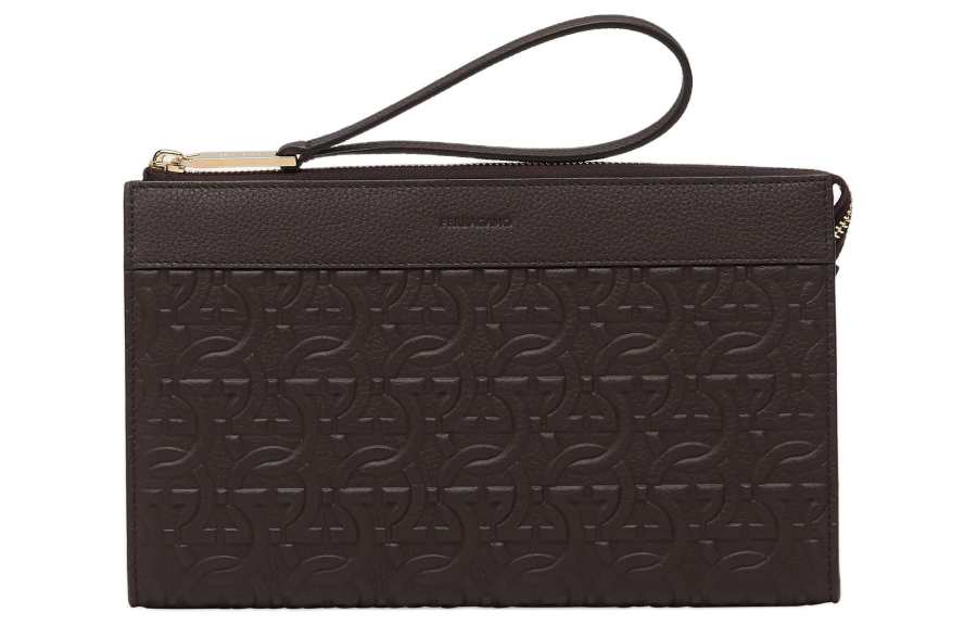 Ferragamo FERRAGAMO Cow Leather Document Bag Clutch Men's Coffee