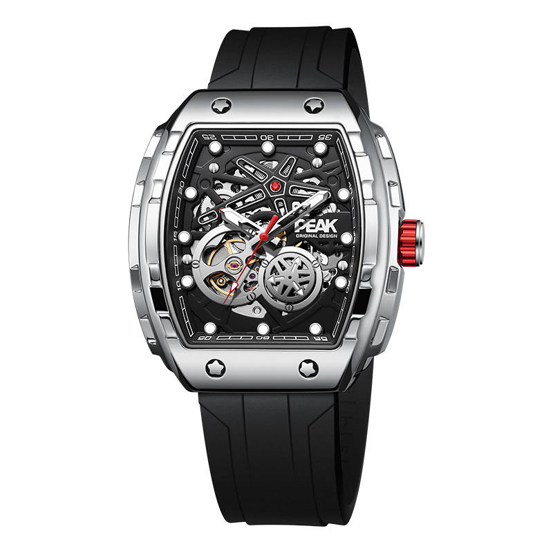 PEAK Race Collection Wrist Watch Mechanical Movement Silicone Strap Watch Men's Watches Skeleton Dial